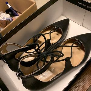 Saks Fifth Avenue black lace up flats, size 5.5